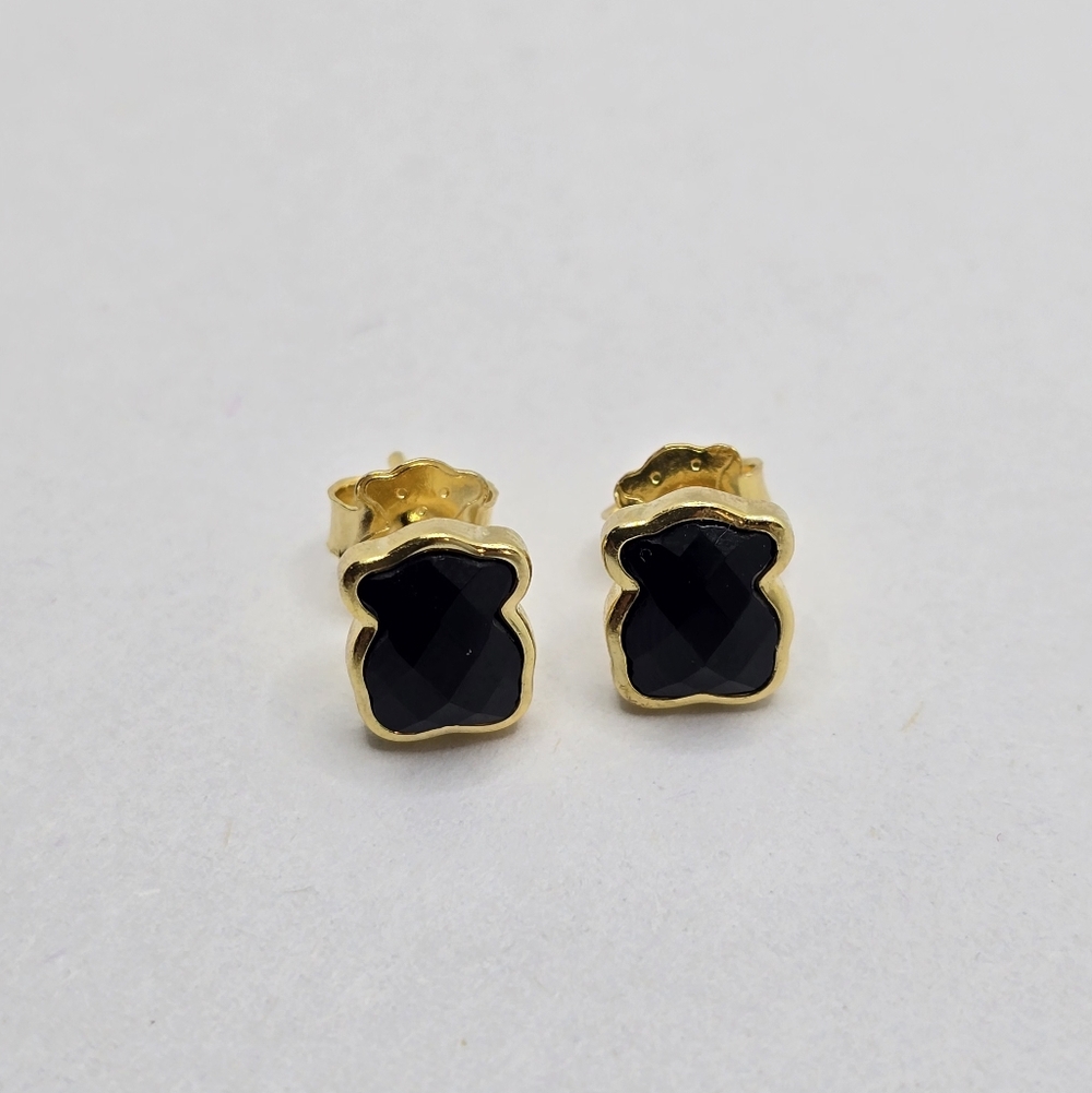 Tous Vermeil over Silver Color Earrings with faceted onyx 9mm